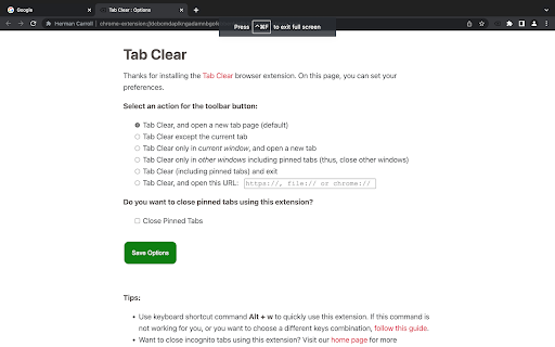 Tab Clear  from Chrome web store to be run with OffiDocs Chromium online