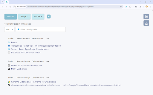Tab Collections  from Chrome web store to be run with OffiDocs Chromium online
