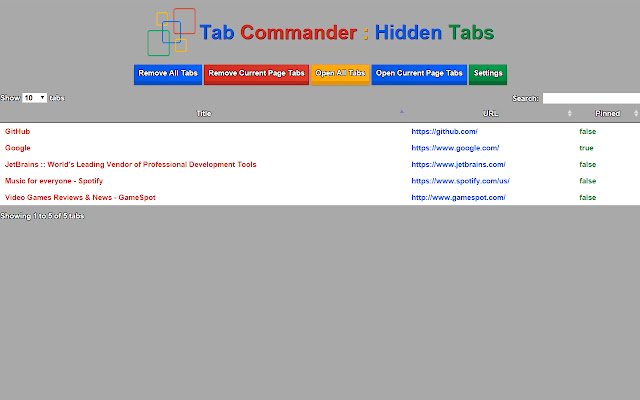 Tab Commander  from Chrome web store to be run with OffiDocs Chromium online