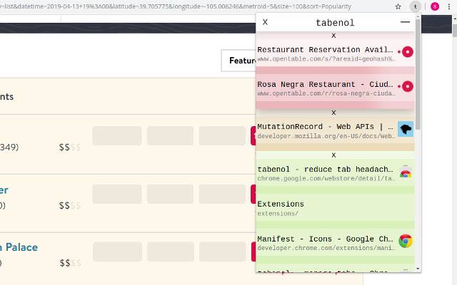 Tabenol Chrome वेब स्टोर से टैब का प्रबंधन करता है, जिसे OffiDocs क्रोमियम ऑनलाइन के साथ चलाया जा सकता है