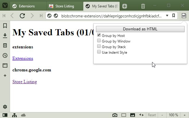 Tab Exporter de Chrome web store para ejecutarse con OffiDocs Chromium en línea