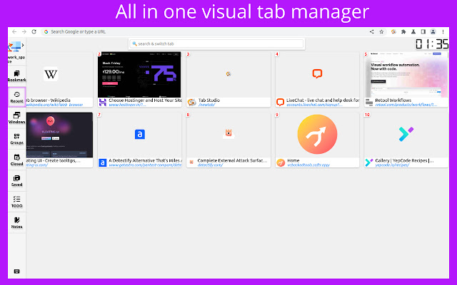 TabGallery thumbnail switcher mula sa Chrome web store na tatakbo sa OffiDocs Chromium online