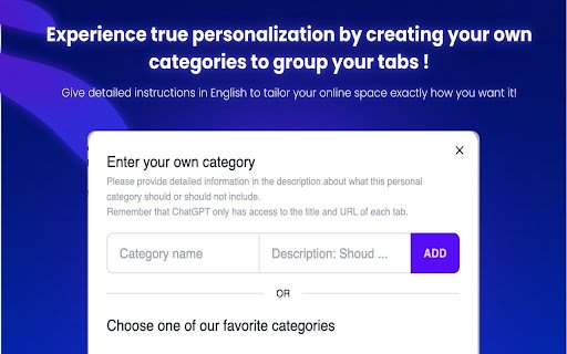 TabGPT Group/organize your tab with chatGPT  from Chrome web store to be run with OffiDocs Chromium online