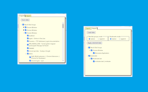 Tab Groups/Bookmarks Export/Import  from Chrome web store to be run with OffiDocs Chromium online