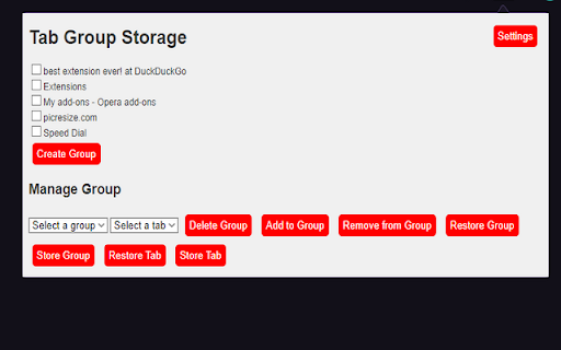 Tab Groups Storage  from Chrome web store to be run with OffiDocs Chromium online