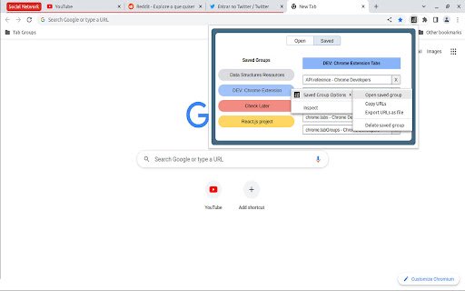 Tab Groups to Bookmarks  from Chrome web store to be run with OffiDocs Chromium online
