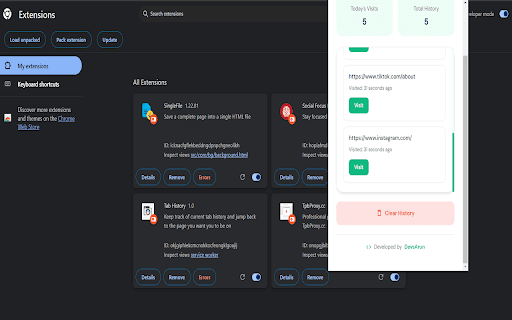 Tab History  from Chrome web store to be run with OffiDocs Chromium online