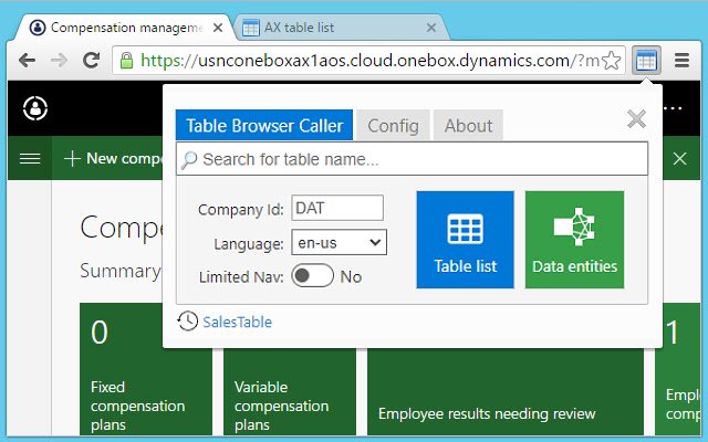 Table Browser Caller for D365FO  from Chrome web store to be run with OffiDocs Chromium online