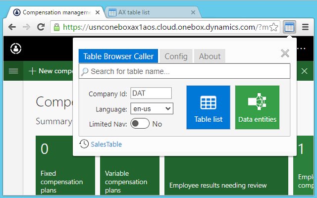 Table Browser Caller para D365FO de Chrome web store para ejecutarse con OffiDocs Chromium en línea