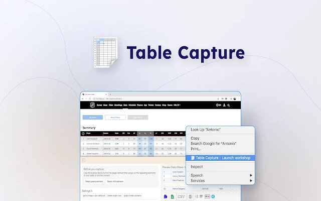 Capture de table depuis la boutique en ligne Chrome à exécuter avec OffiDocs Chromium en ligne