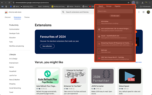 TabMan  from Chrome web store to be run with OffiDocs Chromium online