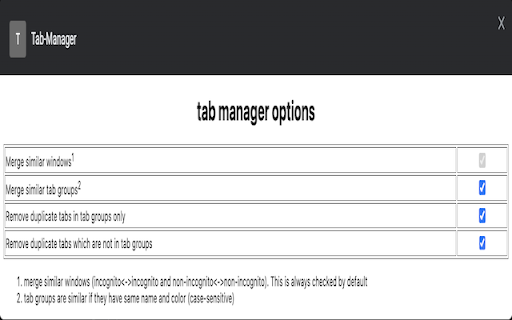 Tab Manager  from Chrome web store to be run with OffiDocs Chromium online