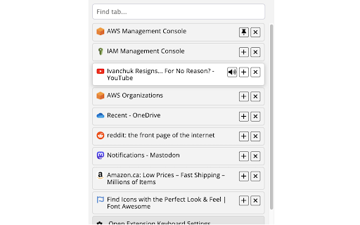 TabManager  from Chrome web store to be run with OffiDocs Chromium online