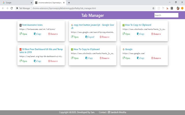 Tab Manager dal Chrome Web Store da eseguire con OffiDocs Chromium online