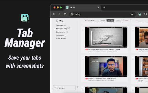 Tab Manager  Sessions with Screenshots – Tabzy  from Chrome web store to be run with OffiDocs Chromium online