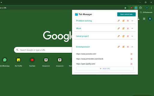 Tab Manager with Groups  from Chrome web store to be run with OffiDocs Chromium online