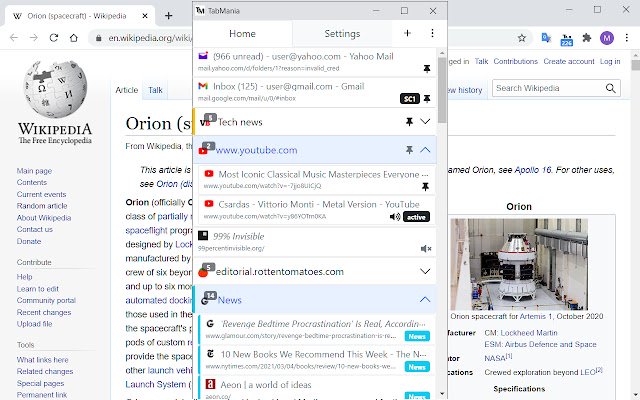 TabMania  from Chrome web store to be run with OffiDocs Chromium online