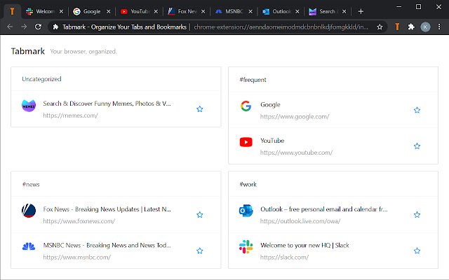 Tabmark Organize Your Tabs and Bookmarks  from Chrome web store to be run with OffiDocs Chromium online