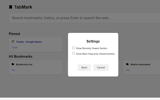 TabMark Your Bookmarks, Reimagined from Chrome web store to be run with OffiDocs Chromium online TabMark Your Bookmarks, Reimagined from Chrome web store to be run with OffiDocs Chromium online
