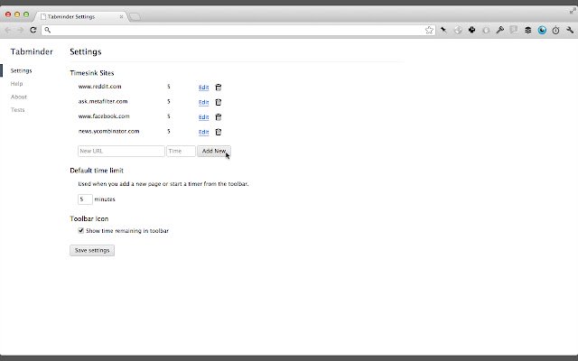 Tabminder จาก Chrome เว็บสโตร์ที่จะทำงานร่วมกับ OffiDocs Chromium ออนไลน์