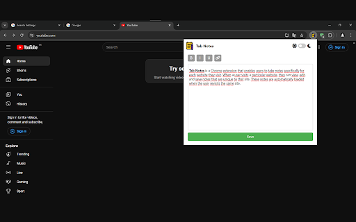 Tab Notes  from Chrome web store to be run with OffiDocs Chromium online