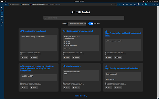 TabNotes  from Chrome web store to be run with OffiDocs Chromium online