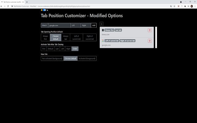 Tab-Positions-Customizer Vom Chrome-Webshop geändert, um mit OffiDocs Chromium online ausgeführt zu werden