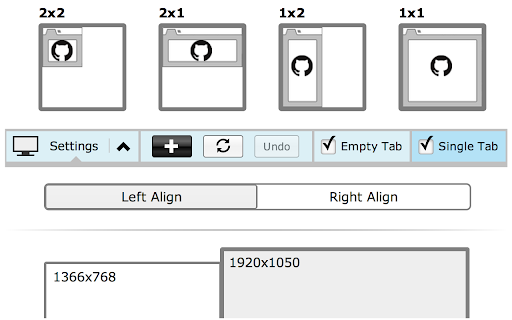 Tab Resize split screen layouts  from Chrome web store to be run with OffiDocs Chromium online