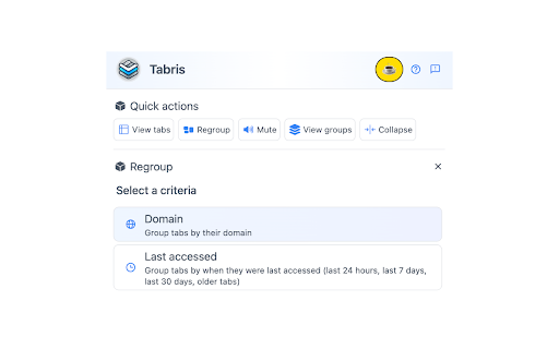 Tabris Tab and Group Management  from Chrome web store to be run with OffiDocs Chromium online