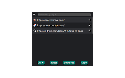 Tabs2Links  from Chrome web store to be run with OffiDocs Chromium online