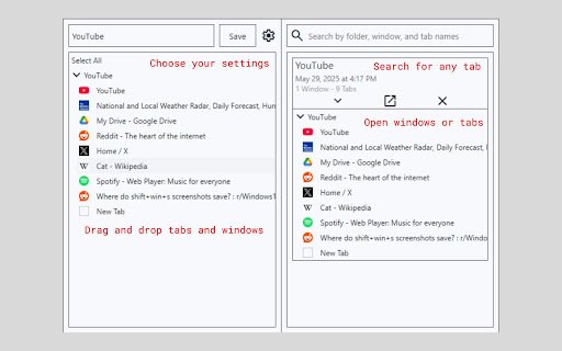 TabSaver  from Chrome web store to be run with OffiDocs Chromium online
