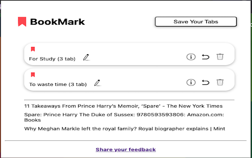 Tab Saver Bookmark  from Chrome web store to be run with OffiDocs Chromium online