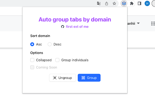 Tabs group helper  from Chrome web store to be run with OffiDocs Chromium online