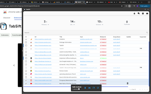 TabSift  from Chrome web store to be run with OffiDocs Chromium online