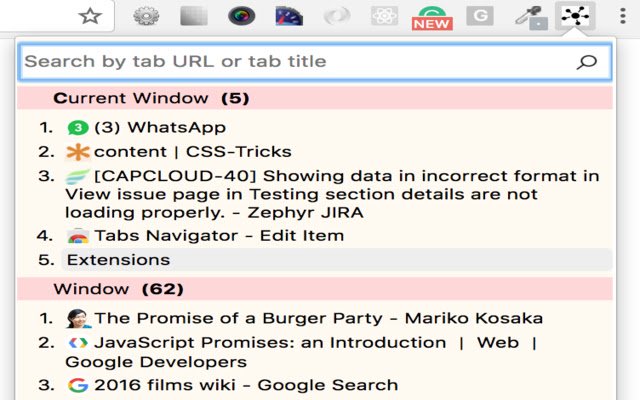 Tabs Navigator dal Chrome Web Store per essere eseguito con OffiDocs Chromium online