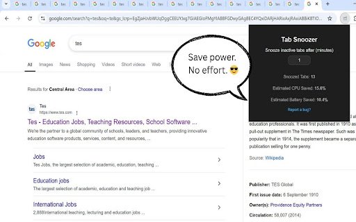 Tab Snoozer – Save Memory  Battery by Pausing Inactive Tabs  from Chrome web store to be run with OffiDocs Chromium online