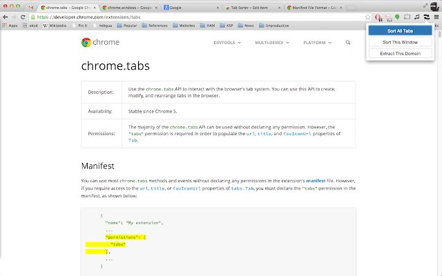 Chrome ウェブストアの TabSorter を OffiDocs Chromium online で実行