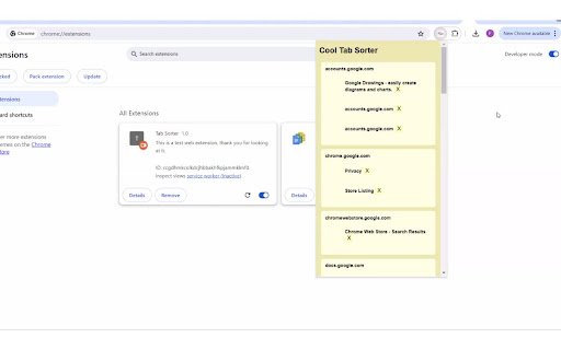 Tab Sorter  from Chrome web store to be run with OffiDocs Chromium online
