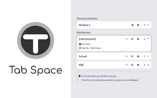 TabSpace из интернет-магазина Chrome будет работать с OffiDocs Chromium онлайн