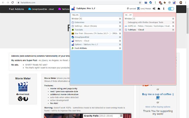 TabSync Pro  from Chrome web store to be run with OffiDocs Chromium online