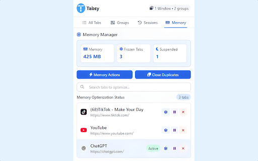 Tabsy: Optimize Your Tab Management  from Chrome web store to be run with OffiDocs Chromium online