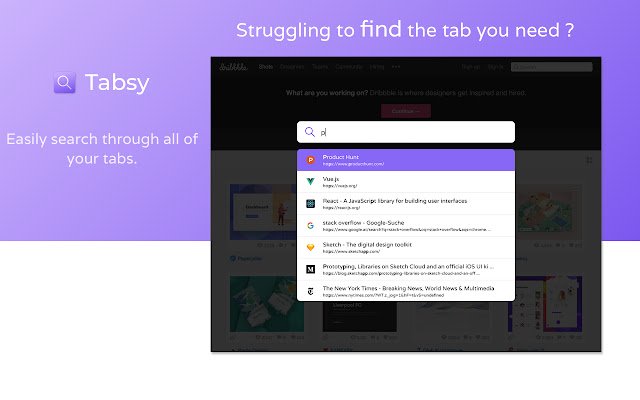 Tabsy Tab Finder  from Chrome web store to be run with OffiDocs Chromium online