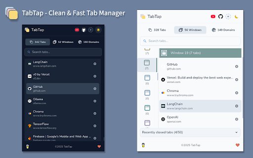 TabTap Clean  Fast Tab Manager  from Chrome web store to be run with OffiDocs Chromium online
