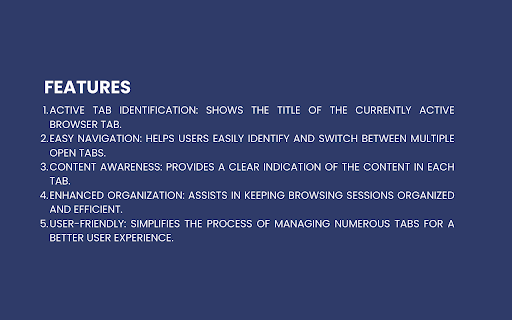 Tab Title Display from Chrome web store to be run with OffiDocs Chromium online Tab Title Display from Chrome web store to be run with OffiDocs Chromium online