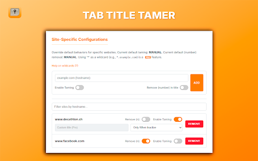 Tab Title Tamer  from Chrome web store to be run with OffiDocs Chromium online Tab Title Tamer  from Chrome web store to be run with OffiDocs Chromium online