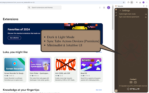 Tabworks  from Chrome web store to be run with OffiDocs Chromium online