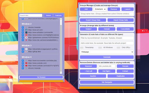 Tab Wrangler  from Chrome web store to be run with OffiDocs Chromium online