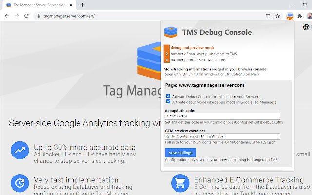 Tag Manager Server Debug Console  from Chrome web store to be run with OffiDocs Chromium online