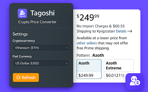Tagoshi Crypto Price Converter  from Chrome web store to be run with OffiDocs Chromium online