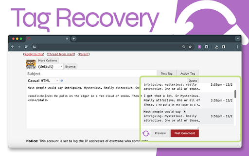 Tag Recovery  from Chrome web store to be run with OffiDocs Chromium online Tag Recovery  from Chrome web store to be run with OffiDocs Chromium online
